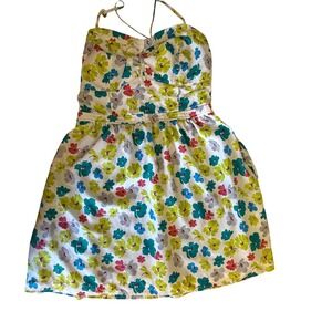 American Eagle Outfitters Sundress Floral White Teal Green Mini Dress